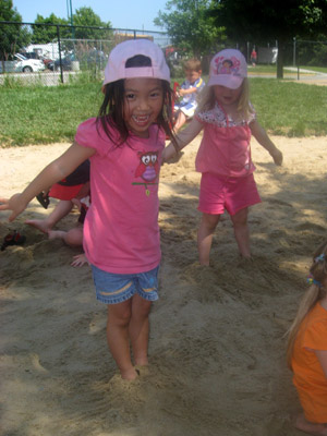 What else should we do on a 100+ degree day than play on a beach with no water?